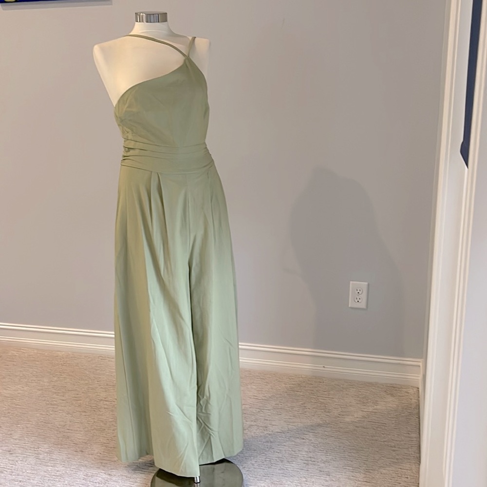 Sage green jumpsuit. Off the the shoulder. Medium. Never worn. No tags.